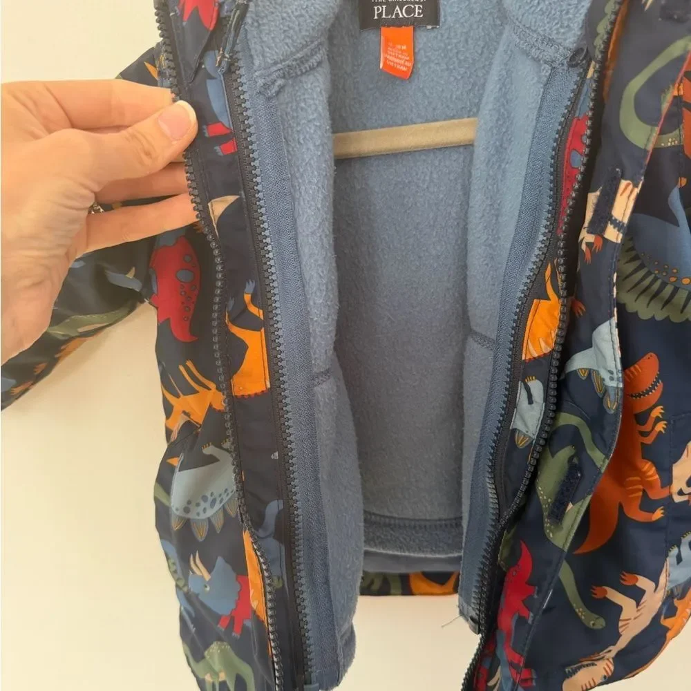 The Children's Place Navy Dino Puffer Jacket with Multicolor Dinosaurs